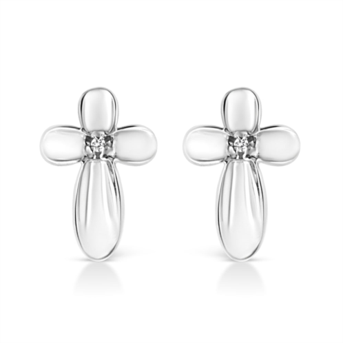 Haus of Brilliance .925 sterling silver prong set diamond accent floral cross stud earring