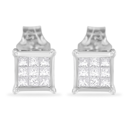 Haus of Brilliance sterling silver princess cut diamond square stud earrings