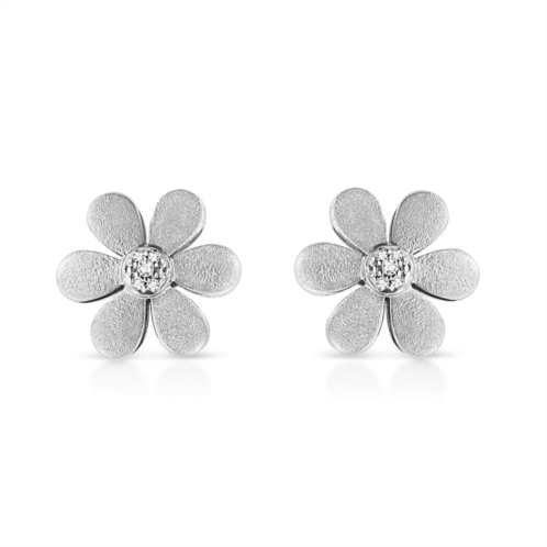 Haus of Brilliance matte finished .925 sterling silver diamond accent flower hoop stud earring