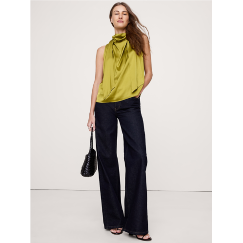Bananarepublic Stretch-Satin Tie-Neck Top