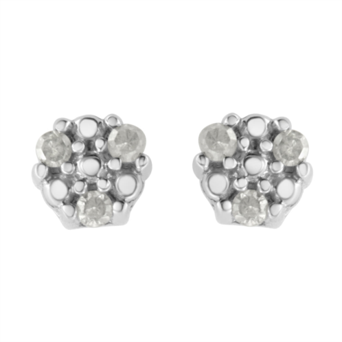 Haus of Brilliance .925 sterling silver 1/10 cttw prong set round-cut trio diamond stud earrings