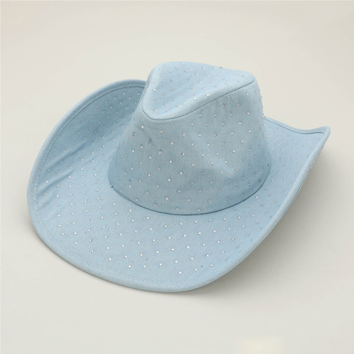 FASHNZFAB sparkling rhinestone embellished denim western cowboy fedora hat
