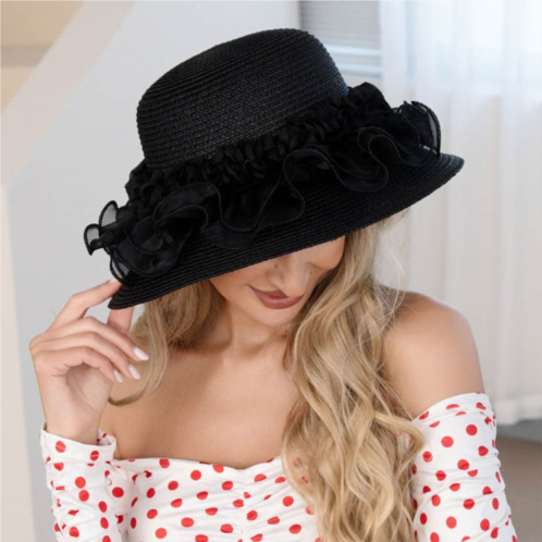 FASHNZFAB floral trim straw sun hat
