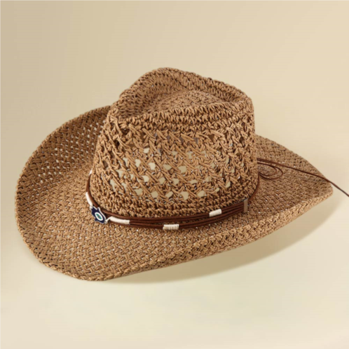 FASHNZFAB 23 boho western band accent breathable woven cowboy fedora sun hat