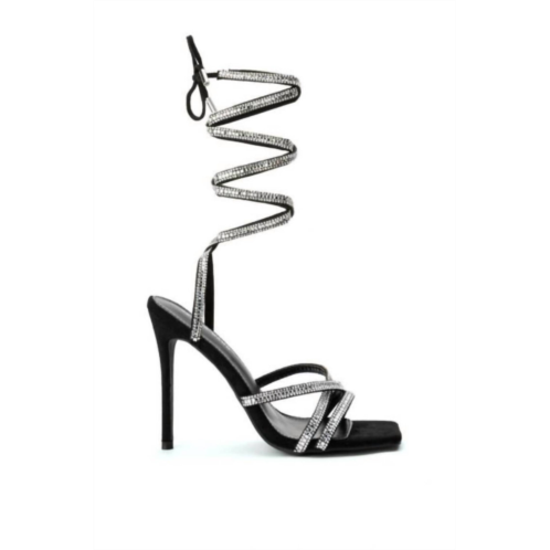 AZALEA WANG womens lunarlight lace up calf high bling sandal in black