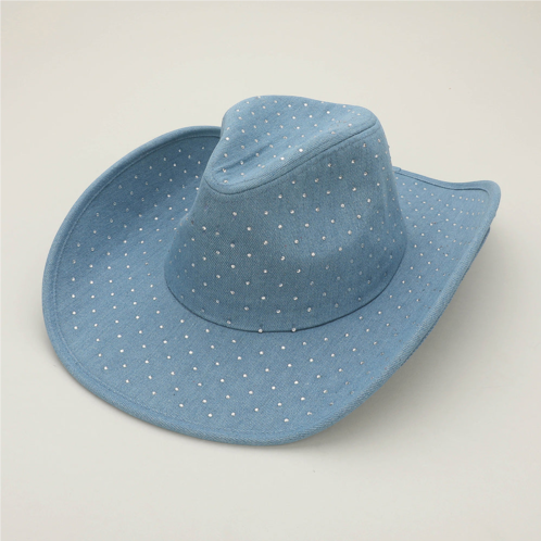 FASHNZFAB sparkling rhinestone embellished denim western cowboy fedora hat
