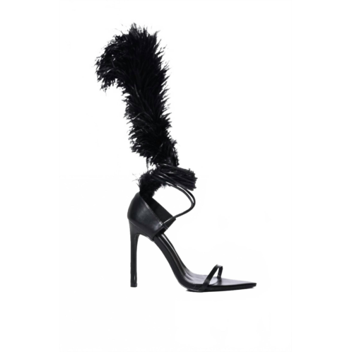 AZALEA WANG womens cleasby feather stiletto sandal in black