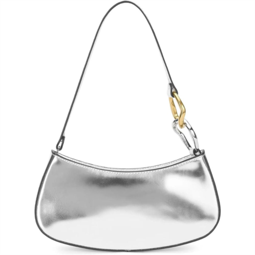 Staud womens ollie leather shoulder bag chrome