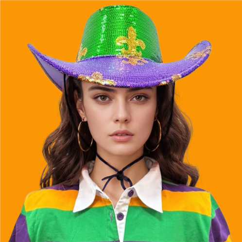 FASHNZFAB sequin fleur de lis patterned mardi gras fedora hat