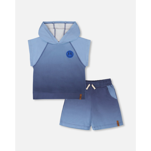 Deux par Deux sleeveless top and shorts set blue gradient
