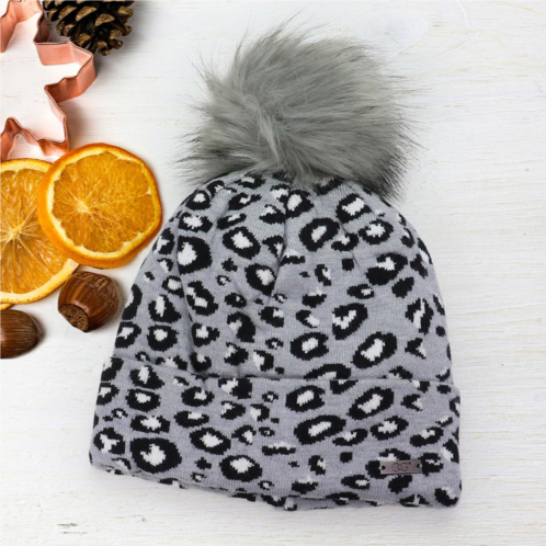 FASHNZFAB cheetah print double layered pom pom beanie hat