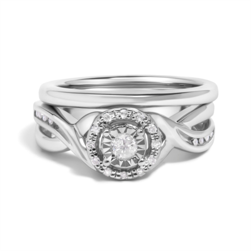 Haus of Brilliance .925 sterling silver 1/7 cttw diamond halo bypass engagement ring and wedding band set