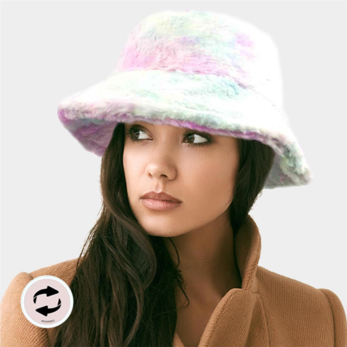 FASHNZFAB reversible colorful soft faux fur bucket hat