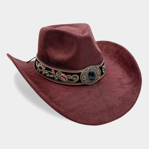 FASHNZFAB boho concho buckle embroidered band accent western cowboy hat