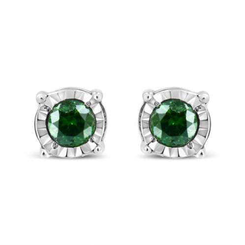 Haus of Brilliance sterling silver rose cut treated green diamond solitaire stud earrings