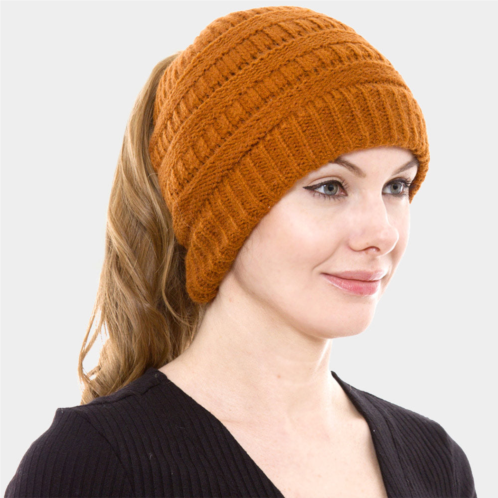FASHNZFAB cable knit ponytail beanie hat