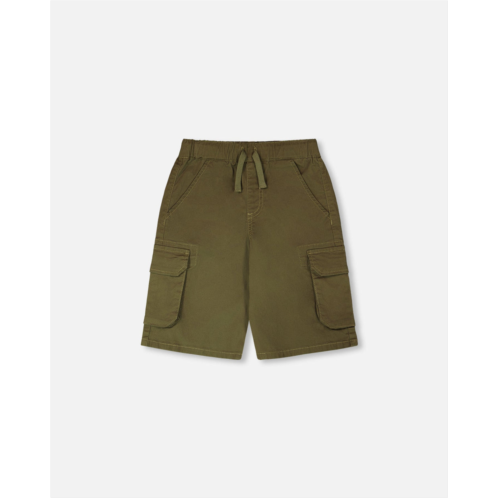 Deux par Deux stretch twill bermuda with cargo pockets dark khaki green