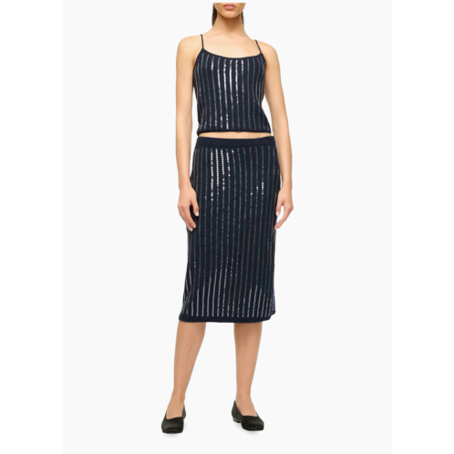 STAUD mimi sequin midi skirt in navy