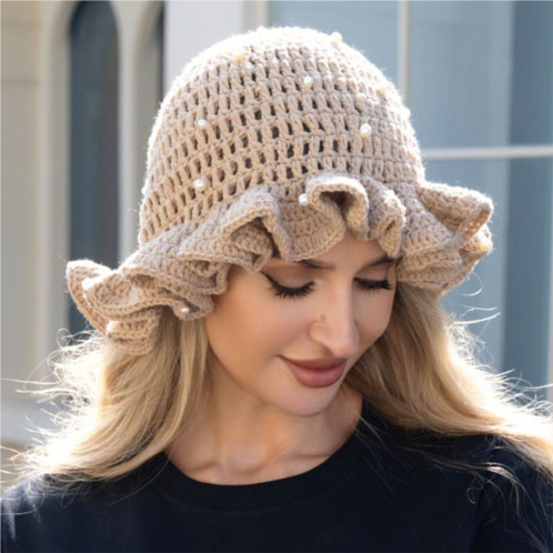 FASHNZFAB pearl embellished chunky crochet bucket hat