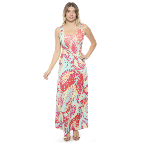24seven Comfort Apparel womens mosaic scoop neck sleeveless a line maxi dress