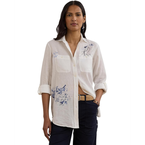 POLO RALPH LAUREN Petite Relaxed Fit Print Roll-Tab Sleeve Shirt