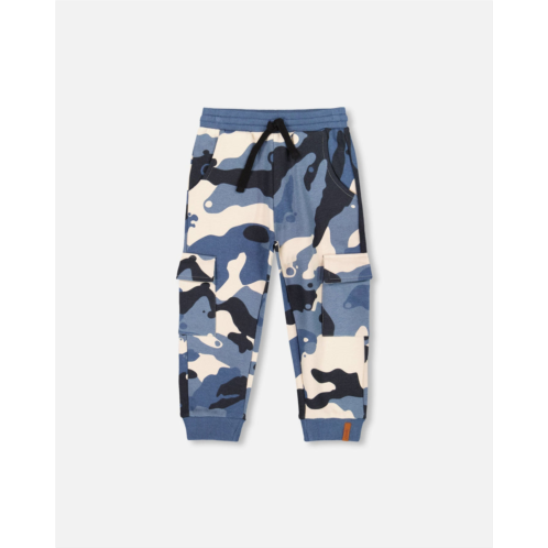 Deux par Deux fleece sweatpants with cargo pockets blue camouflage