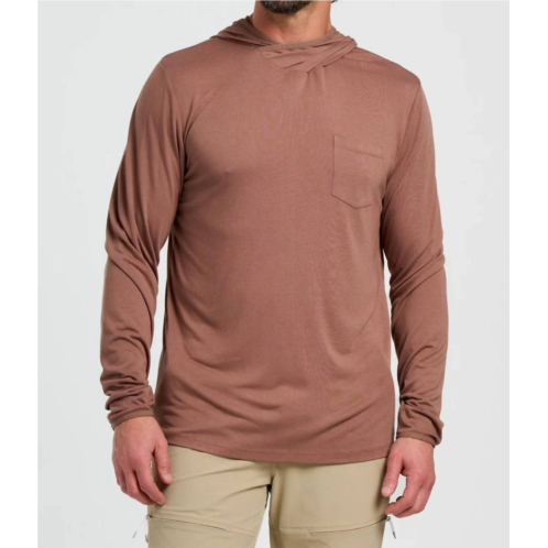 FREE FLY mens bamboo lighweight long sleeve hoodie in nutmeg