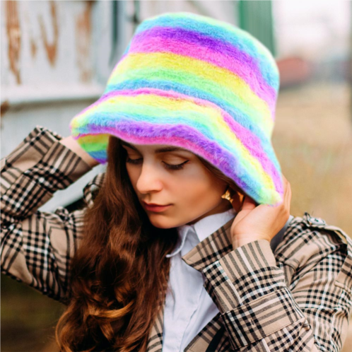 FASHNZFAB rainbow faux fur bucket hat