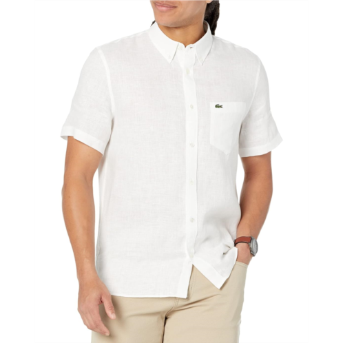Lacoste Short Sleeve Regular Fit Linen Casual Button-Down Shirt with Front Pocket