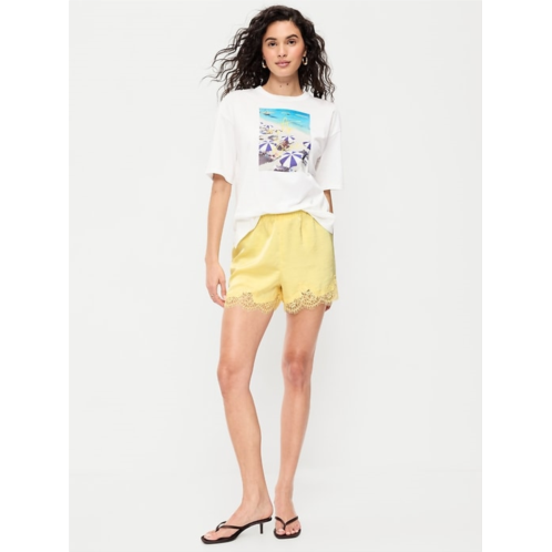 OldNavy High-Waisted Lace-Trim Satin Shorts