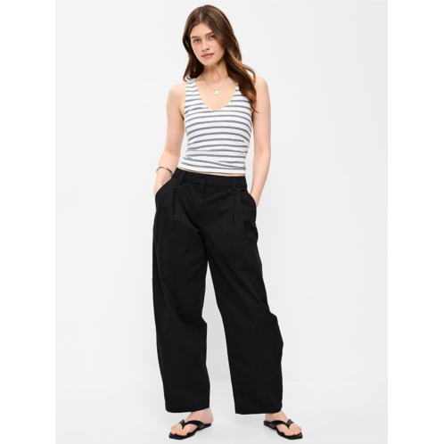 OldNavy Mid-Rise Twill Barrel-Leg Pants