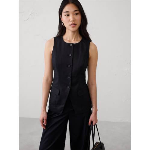 bananarepublic Linen-Blend Long Cutaway Vest