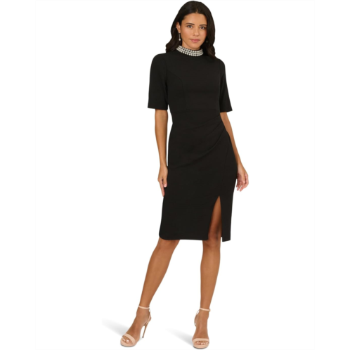 Adrianna Papell Embellished Crepe Short Dress