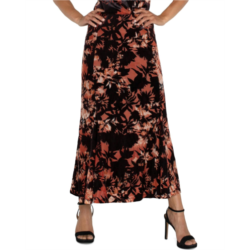 Liverpool Los Angeles Fit & Flare Pull On Skirt With Lining Mid Rise Burnout Velvet Knit