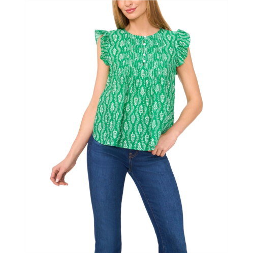 CeCe Drop Shoulder Kissing Placket Pintuck Top