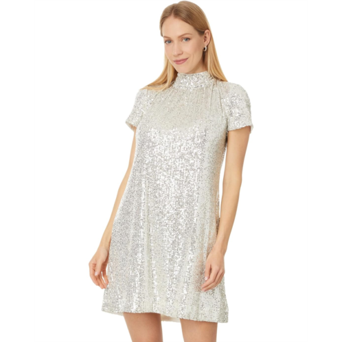 CeCe S/S Mock Nk Sequin A-Line Dress W/ Back Bow 246