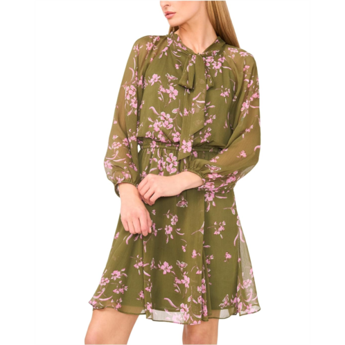 CeCe Long Sleeve Tie Neck Printed Dress