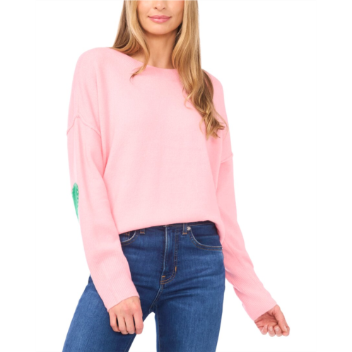 CeCe heart elbow patch crew pullover