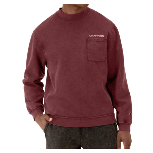 Champion mens washed pocket crewneck sweatshirt in maroon