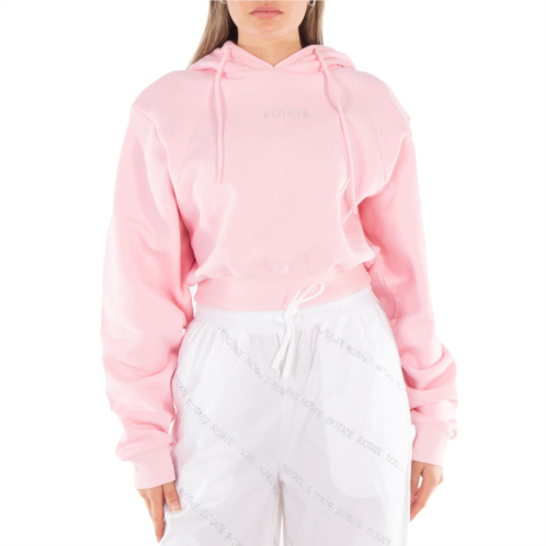 Rotate ladies almond blossom rhinestone-studded logo cropped hoodie