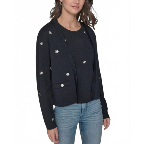 KARL LAGERFELD floral-rhinestone cardigan in black