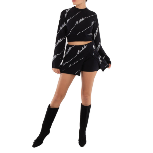 Rotate ladies black sequin logo mini skirt