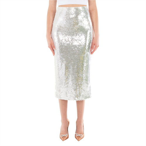 Rotate ladies bright white sequined midi pencil skirt