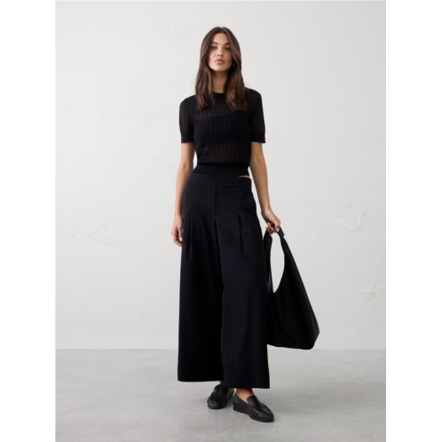 bananarepublic Wide-Leg Mid-Rise Pleated Pull-On Pant