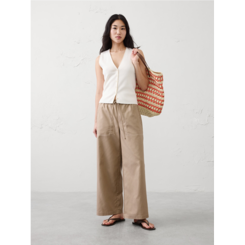 bananarepublic Wide-Leg Mid-Rise Twill Pull-On Utility Pant