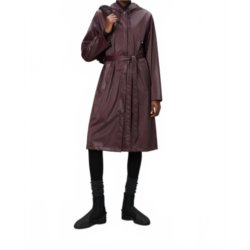 Rains a-line longer waterproof jacket in wine