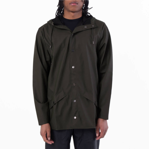Rains green waterproof hooded rain jacket
