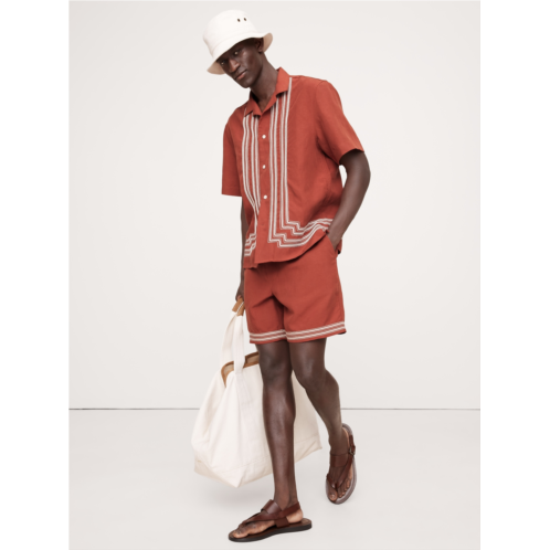 Bananarepublic Embroidered Tencel-Linen Pull-On Short