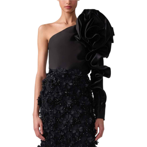 Carolina Herrera one shoulder flower sleeve silk top