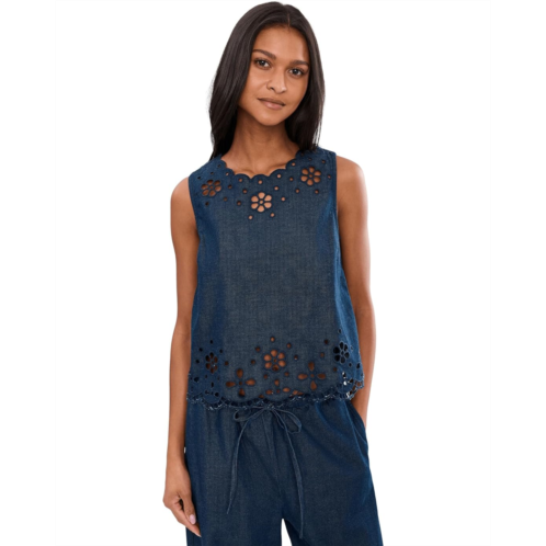 Womens Madewell Denim Embroidered Shell Top